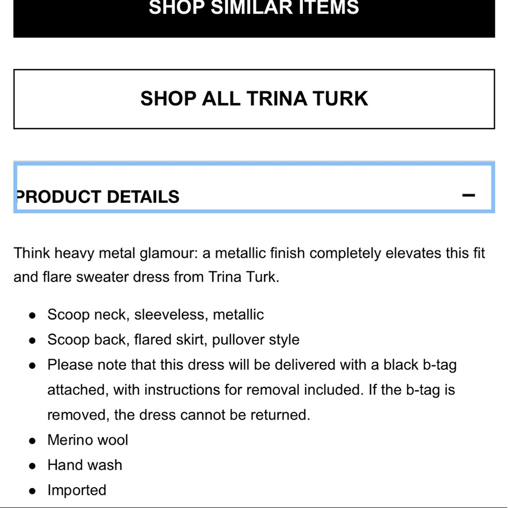 ❗️SOLD Trina Turk Metallic Wool Knit Dres NWT $348 - Picture 8 of 8